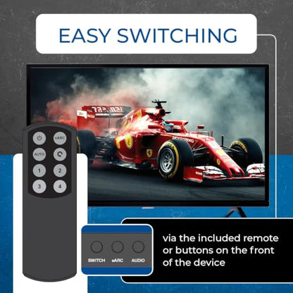 OREI 8K 4-Port HDMI Switch, HDMI Audio, 3.5mm, Optical, Dolby Atmos, DTS:X