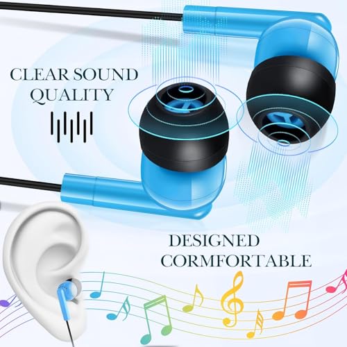 Kanayu 100 Pack Wired Earbuds Bulk for Classroom, 3.5MM No Mic,Blue | Student Headphones for School Library Laptop, Individually Bagged Earphones with Jack for Training and Group Learning - color: Blue