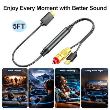 HDMI ARC to Optical Audio Converter Cable for TV, 5FT ARC to Toslink SPDIF Audio Extractor for Soundbar, AV Receiver & Home Theater, Supports PCM/LPCM, Dolby Digital & DTS 5.1, USB Powered