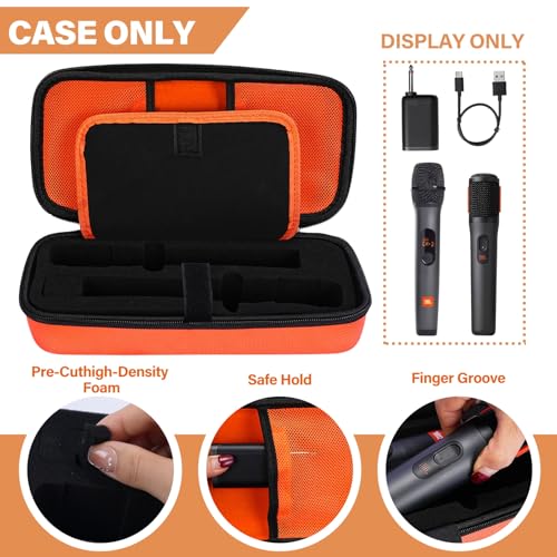 Wireless Microphone Case Compatible with JBL Wireless Two Microphone System & Dual Partybox Mics, Handheld Dual Mic Travel Bag for Singing & Karaoke, with 2 Mic Covers | Waterproof & Dirt Resistant - color: Upgrade-Orange