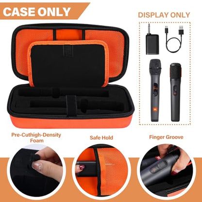 Wireless Microphone Case Compatible with JBL Wireless Two Microphone System & Dual Partybox Mics, Handheld Dual Mic Travel Bag for Singing & Karaoke, with 2 Mic Covers | Waterproof & Dirt Resistant - color: Upgrade-Orange