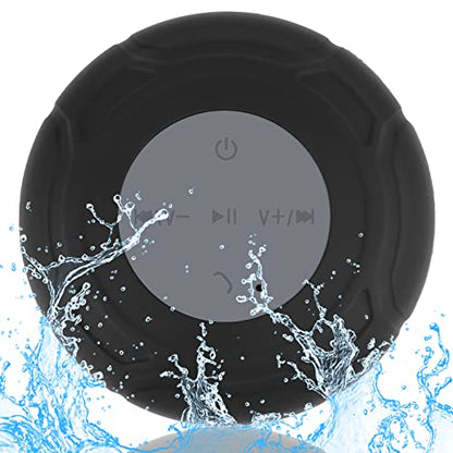Mini Bluetooth Shower Speaker Waterproof Cute Portable Wireless Water-Resistant Speaker Suction Cup,Handsfree Speakerphone with Built-in Mic for Bathroom Kitchen Kids Gifts - Black
