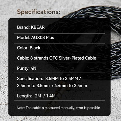 keephifi 4.2ft 3.5mm Replacement Audio Cable for Beats - KBEAR Male to Male Braided 4N OFC Stereo Jack Cable, Aux Cord for Solo2 Solo3/Sony WH 1000xm5 WH-1000XM5/Car Home Stereo/Tablet/Speaker - size: 1.4m, style: 3.5 to 3.5