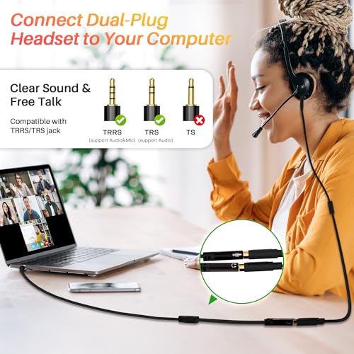 1/8inch Aux Headphone Splitter 2 Way Cable 1FT, 3.5mm 1 Male to 2 Female Mic and Audio Y TRRS Adapter, Compatible with Headset Earphone Switch 2/PS4/PS5 Steam Deck Xbox PC Laptop Phone Tablet Gaming - size: 1FT