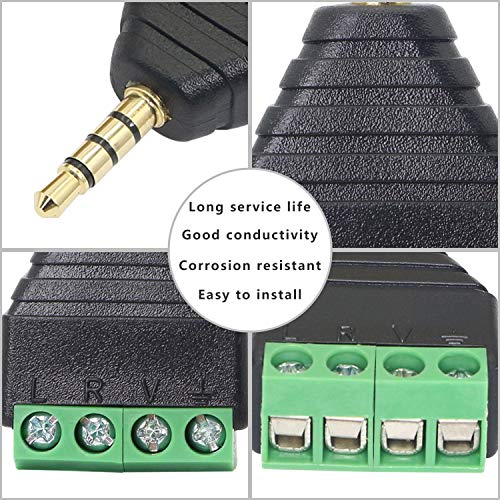 GELRHONR 3.5mm 4 Screw Terminal Adapter, 1/8 Inch 4 Pole Stereo TRRS Audio Plug Solderless Converter for Headphone Headset and Earphone（3-Pack）