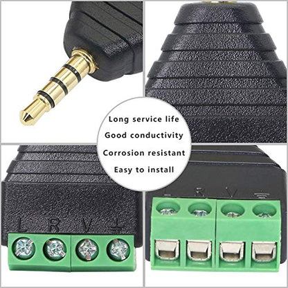 GELRHONR 3.5mm 4 Screw Terminal Adapter, 1/8 Inch 4 Pole Stereo TRRS Audio Plug Solderless Converter for Headphone Headset and Earphone（3-Pack）