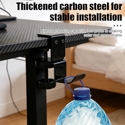 2pcs Heavy Duty Desk Clamp Hook, Carbon Steel 360° Rotating Under Desk Table Bag Hook Clamp on Hanger Office Gaming Accessories for Umbrellas Backpack Headphone Purse (Black)