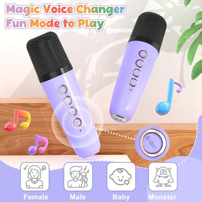 FLUESTON Mini Karaoke Machine for Kids Adults, Portable Bluetooth Speaker with Wireless Microphone, Birthday Kids Gifts Toys for Girls Ages 3, 4, 5, 6, 7, 8, 9,10,11,12+ Years Old - color: Purple 1 Mic