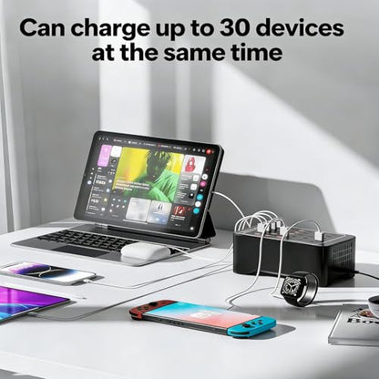 150W USB C Charging Station, 30 Port Fast Multi Device Charger (15 USB-C + 15 USB-A) Desktop Charger Hub, Compatible with iPhone Samsung iPad Google Pixel Tablets & Other USB Electronics