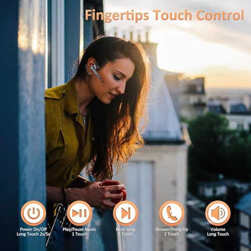 AMINY Wireless Bluetooth Headset with Microphone 30 Hrs Talking Time V5.3 Auriculares Bluetooth Earpiece,AI Noise Cancelling Bluetooth Earphones for Trucker Office Home