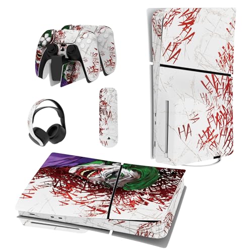PlayVital Full Set Skin Sticker for ps5 Slim Console Disc Edition (The New Smaller Design), Vinyl Skin Decal Cover for ps5 Controller & Headset & Charging Station & Media Remote - Clown Hahaha - color: Clown Hahaha