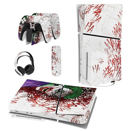PlayVital Full Set Skin Sticker for ps5 Slim Console Disc Edition (The New Smaller Design), Vinyl Skin Decal Cover for ps5 Controller & Headset & Charging Station & Media Remote - Clown Hahaha - color: Clown Hahaha