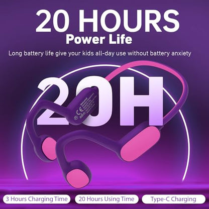 Mehomeli Kids Headphones, Bluetooth 5.2 Air Conduction Open Ear Headphones | 85dB Volume Limiting, Stereo Sound with Mic, IPX5 Waterproof, 20H Playtime, Perfect for School and Outdoor Activities-Purple - color: Purple