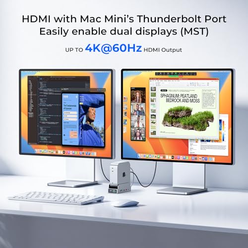 MiniDock Mac mini M4 Dock and Stand, 11-in-1 USB-C Hub with 8TB M.2 NVMe SSD Enclosure, Smart Display, 4K@60Hz HDMI, Gigabit Ethernet, SD/TF, 3.5mm Audio, PD Charging, for Mac mini/Pro/Air/Windows - color: Gray