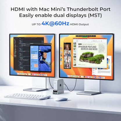 MiniDock Mac mini M4 Dock and Stand, 11-in-1 USB-C Hub with 8TB M.2 NVMe SSD Enclosure, Smart Display, 4K@60Hz HDMI, Gigabit Ethernet, SD/TF, 3.5mm Audio, PD Charging, for Mac mini/Pro/Air/Windows - color: Gray