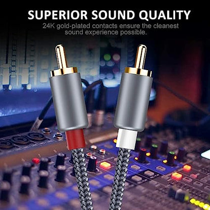 RCA Cable, Goalfish 2RCA Male to 2RCA Male Stereo Audio Cables【2-Pack/4ft, Hi-Fi Sound, Shielded】Braided RCA Stereo Cable for Home Theater, HDTV, Amplifiers, Hi-Fi Systems, Car Audio, Speakers (Grey) - color: Grey, size: 4 Feet