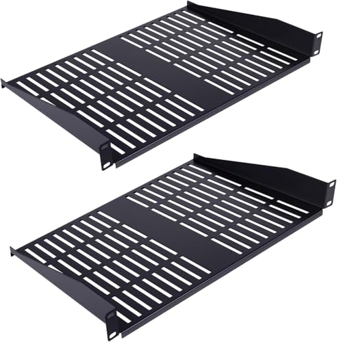 2PCS 1U Server Rack Shelf, Suitable for 19" Network Equipment Racks and Cabinets, Ventilated Cantilever Tray, Depth of 14 inches, Well-Ventilated (14") - size: 14"