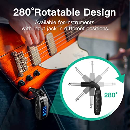 Wireless Guitar System, UHF 15 Channels Rechargeable Transmitter Receiver | 164ft Range, with LED Screen, Audio Transmission Systems for Bass, Ideal for Musical Instruments Instruction and Performance - color: U12DX-BK