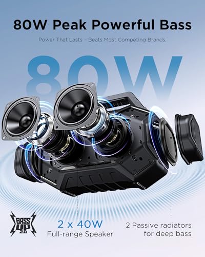 80W Bluetooth 6.0 Outdoor Speakers, Portable Waterproof Bass Speaker | 30H Playtime,Bass, RGB Lights, BassUp 2.0, IPX6 Waterproof, TWS, 80W(Peak) Loud, Bluetooth 6.0 - color: Black