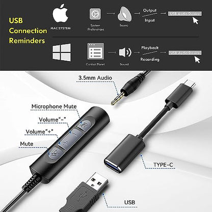 Wantek USB Headset with Mic for PC, On-Ear Computer Laptop Headphones with Noise Cancelling Microphone in-line Control for Home Office Online Class Skype Zoom - color: Dark Black