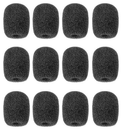 12 Pack Microphone Windscreen, Headset Mic Foam Cover High-density Sponge Microphones Foams Windscreen Pop Filter Replacement for Headset Microphones (Black)
