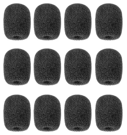 12 Pack Microphone Windscreen, Headset Mic Foam Cover High-density Sponge Microphones Foams Windscreen Pop Filter Replacement for Headset Microphones (Black)