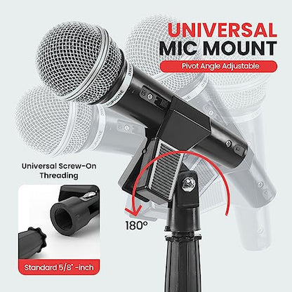 Pyle Universal Microphone Stand - Handheld Mic Compatible, Heavy Compact Base, Lightweight & Compact Design, 2.8 to 5 Ft Height Adjustable Clamp, Pivot Angle Clip, Home/Studio Use (Pair) - size: 2 Count ( Pack of 1)
