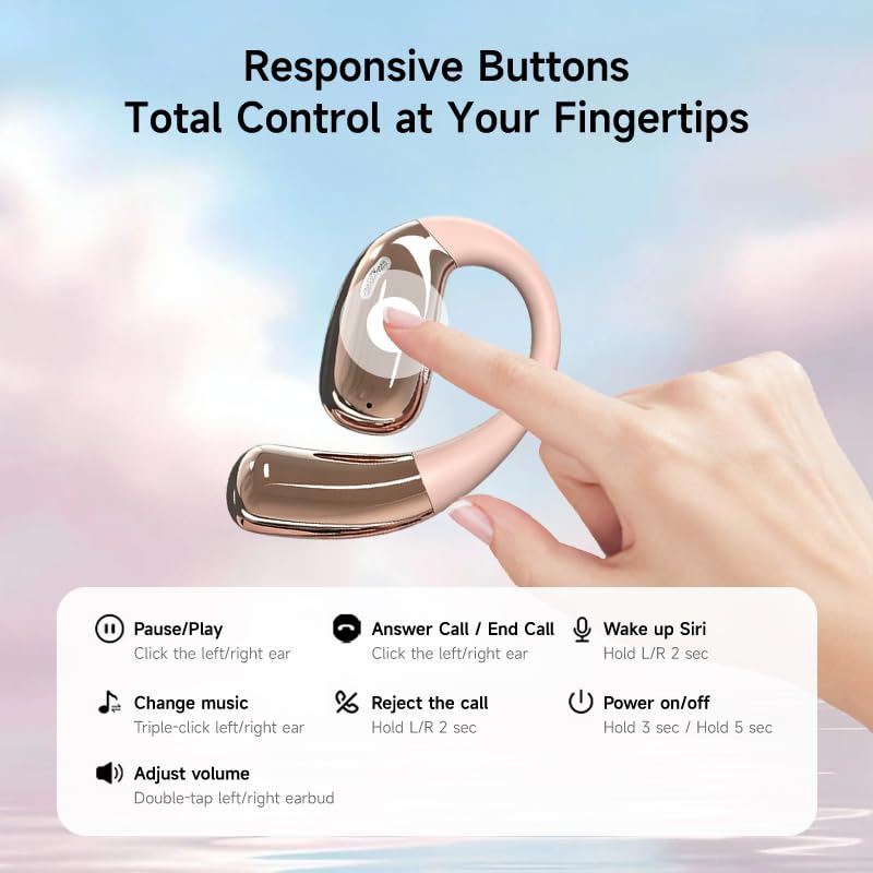 A51 Open Ear Headphones, True Wireless Earbuds with Mic & Earhooks | Deep Bass Sound, 20H Playtime & Digital Display, AI Clear Calls, Secure Comfortable Fit - Running, Sport, Meeting (RoseGold) - color: RoseGold