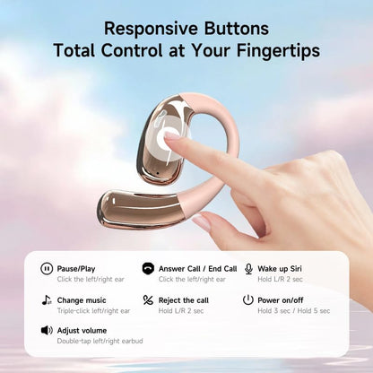 A51 Open Ear Headphones, True Wireless Earbuds with Mic & Earhooks | Deep Bass Sound, 20H Playtime & Digital Display, AI Clear Calls, Secure Comfortable Fit - Running, Sport, Meeting (RoseGold) - color: RoseGold