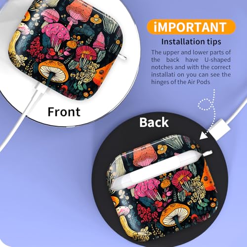 Cute Case Cover Compatible with AirPods 4th Generation 2024, Shockproof for Women & Girls with Cute Golden Round Buckle – Protective, Anti-Drop Design(Cute Boho Mushroom) - color: Cute BOHO Mushroom