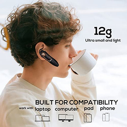 Bluetooth Headset V5.4，Bluetooth Earpiece with Micros, Noise Cancelling Hands Free Bluetooth Headset for Cell Phone with 36H Talking Time/Mute Function, Single Ear Wireless Headphone for Truck Driver