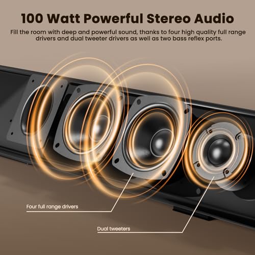 BESTISAN 100 Watt 40 Inch TV Sound Bar, Home Theater System Wired and Wireless Soundbar Speaker(Bluetooth 5.0, 105dB, Dsp Audio, Bass Adjustable, Wall Mountable) - color: 40 inch black