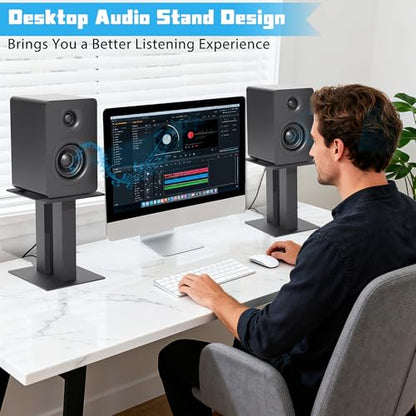 Desktop Speaker Stands 1 Pair Bookshelf Speakers Steel Studio Monitor Stand - size: 9.4"L x 8.3"W x 9.8"H