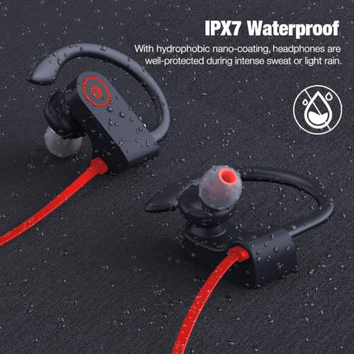 JOYWISE Bluetooth Headphones Wireless Earbuds 16H Playtime Wireless Headphones IPX7 Waterproof Bluetooth 5.3 Running Ear Buds with Mic Stereo in Ear Earphones Sound Isolation for Workout, Sports Red - color: Red