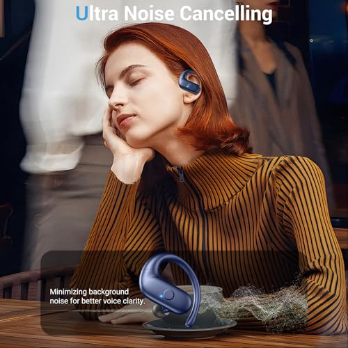 Sport Wireless Earbuds,60Hrs BT5.4 ENC IPX7 Waterproof Earhooks Deep Bass | 14.2mm drivers deliver rich stereo sound. Soft silicone ensures a secure, painless fit for long workouts. - color: Blue