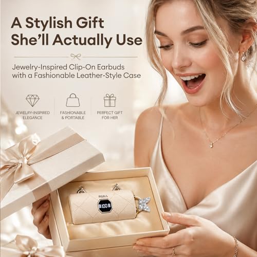 Clip On Earbuds with Detachable Diamond Butterfly Earrings, Bluetooth 6.0 Open Ear Earbuds for Women, Led Display Leather Texture Charging, Comfortable Fit, Sports, Daily Wearers&Gifts, X22 Beige - color: Beige-Silver Butterfly Diamond Earrings