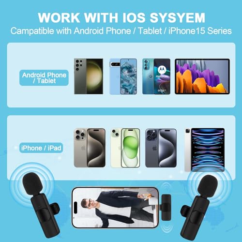 Wireless Microphone for iPhone 17 Pro Max/16/16e/16 Plus, Mini Lavalier Microphone USB C Wireless Lav Mic for Android Samsung S25FE S25 Ultra A17 A16, iPhone Video Recording,Interview,TikTok,YouTube