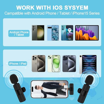 Wireless Microphone for iPhone 17 Pro Max/16/16e/16 Plus, Mini Lavalier Microphone USB C Wireless Lav Mic for Android Samsung S25FE S25 Ultra A17 A16, iPhone Video Recording,Interview,TikTok,YouTube