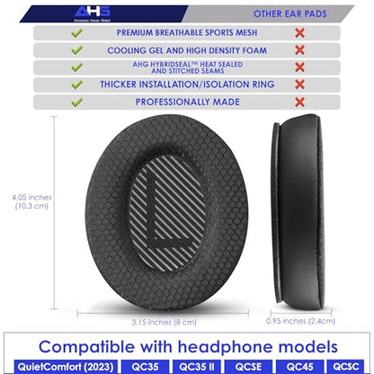 AHG Accessory House Global Cooling Gel Replacement Ear Pads Compatible with Bose QuietComfort 2023 / QC35 II, QC35, QC45, QCSE and QCSC Headphones, Extra Thick Ear Cushions with Scrims, Easy DIY Fit - color: AHG-QUIETCOMFORT-COOL-GEL-EP