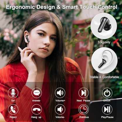 2026 Wireless Earbuds 5.4, Bluetooth Headphones HiFi Stereo, 50H Playtime | In-Ear Headphones with 4 ENC Noise Cancelling Mics, IP7 Waterproof Wireless Headphones, Earbuds for iOS/Android, LED Display - color: Midnight Black