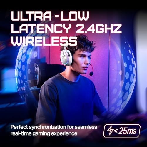OXS Storm G2 Wireless Gaming Headsets, 7.1 Virtual Surround Sound, 3 EQ Modes, 2.4G Low Latency, 50mm Driver, 40H Playtime, RGB Light, Bluetooth 5.3, Compatible with PC, Console, Mobile, White - color: White