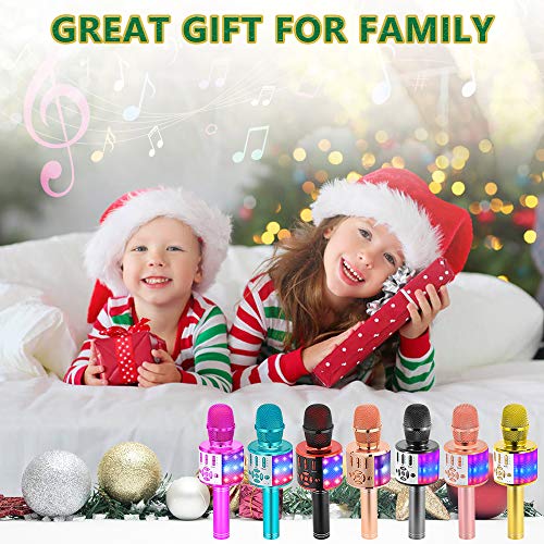 Amazmic Kids Karaoke Microphone Machine Toy Bluetooth Microphone Portable Wireless Karaoke Machine Handheld with LED Lights, Gift for Children Adults Birthday Party, Home KTV(Gold) - color: Gold