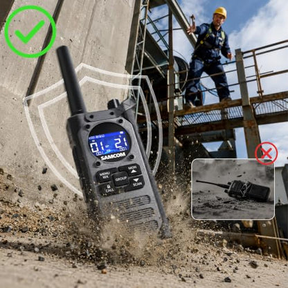 SAMCOM Commercial Walkie Talkies Long Range IP67 Waterproof Rugged Radio | AI Noise Reduction NOAA Weather FM Radio SOS Flashlight Group Repeater Capable Floats 2 Packs for Security School Church