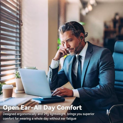Open Ear Headphones with Mic, Dual Connection Bluetooth Headset with Microphone (AI Noise Cancelling), Bluetooth 5.3 Headphones with Mic, Sweatproof Wireless Headset with Mic for Work, Workout, Call