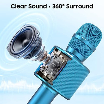 BONAOK Wireless Bluetooth Karaoke Microphone,3-in-1 Portable Handheld Karaoke Mic Speaker Machine Birthday Home Party for PC or All Smartphone (Q37 Blue) - color: Blue