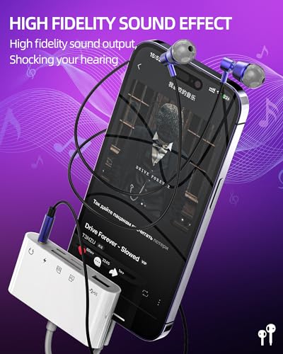 Lightning to 3.5mm Headphone Jack SD TF Card Reader USB OTG Charger Adapter(5in1) for iPhone for iPad Micro SD Camera Memory Stick Flash Drive Mouse Keyboard Dongle AUX Audio Charging Cable