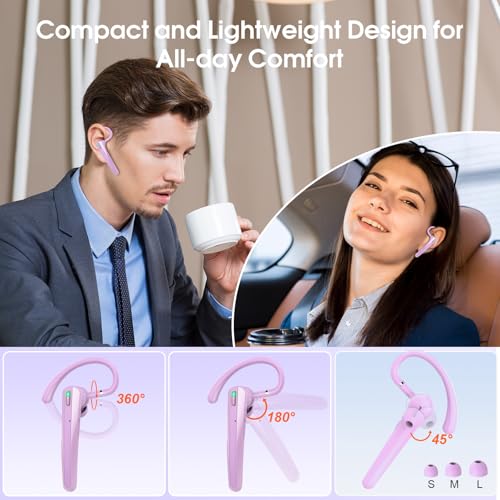 Bluetooth Headset V5.3, Wireless Headset with ENC Noise Canceling Mic | 120Hrs Talk Single-Ear Bluetooth Earpiece, LED Display, IP7 Waterproof Hand-Free Earphone for Business/Trucker, Purple - color: Purple