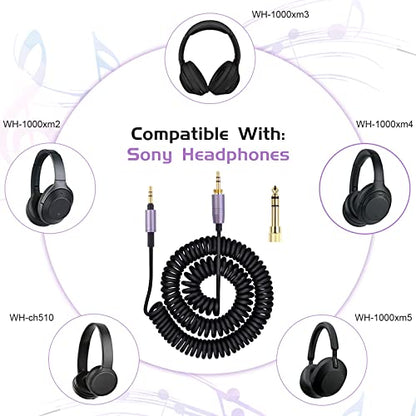 ATH-M50xBT2 Audio Cable,Replacement 3.5mm Coiled Aux Cord with 6.35mm Adapter Compatible with Technica ATH-M50xBTPB ATH-M50xBT M50xBT2MO /SR50BT /SR50BTBK Headphone Extension Wire