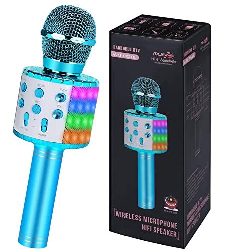 Wireless Karaoke Microphone Bluetooth: Handheld Microphone for Kids Adults Singing - White Elephant Gifts for Christmas Holiday Party - color: Blue