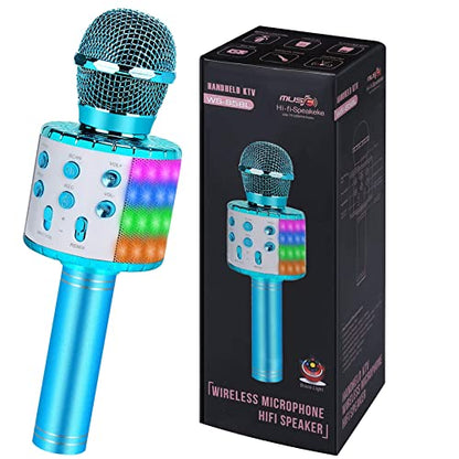 Wireless Karaoke Microphone Bluetooth: Handheld Microphone for Kids Adults Singing - White Elephant Gifts for Christmas Holiday Party - color: Blue